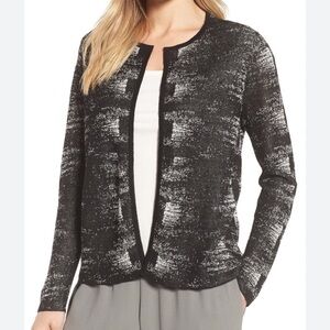 EUC Eileen Fisher Women's Black and Bone Open CARDIGAN M